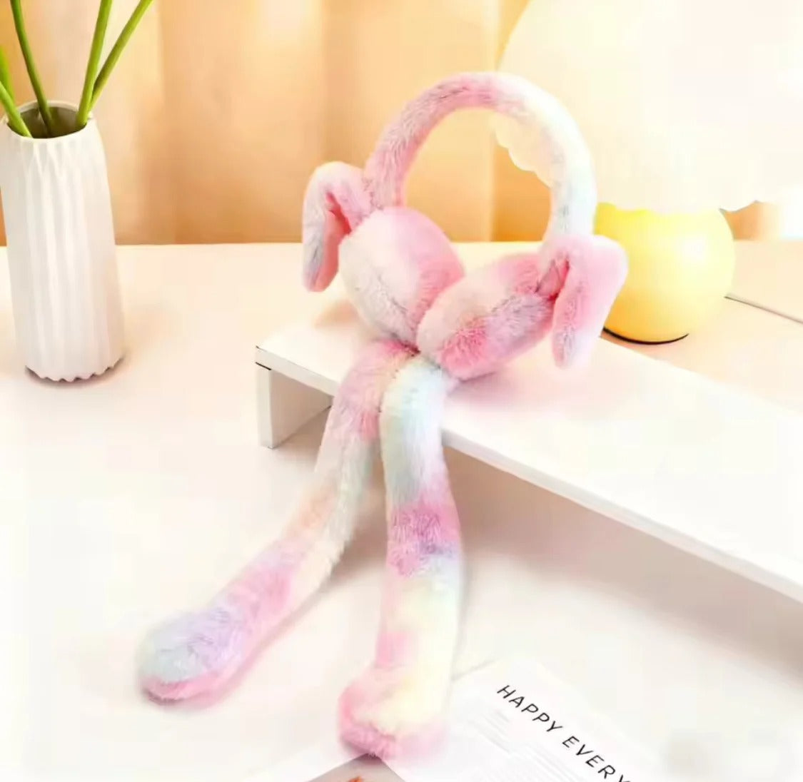 Cute Bunny Cap Headphone Plush Ear Muff Winter Headwear for Women & Girls – Soft Warm Cartoon Style (Random Color)