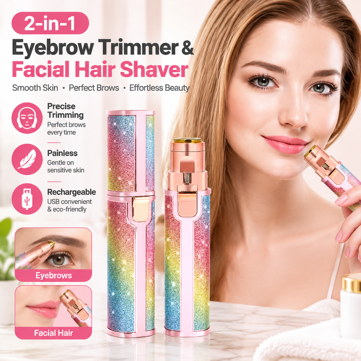 Flawless 2-in-1 USB Rechargeable Eyebrow Trimmer & Shaver (HX-203B)